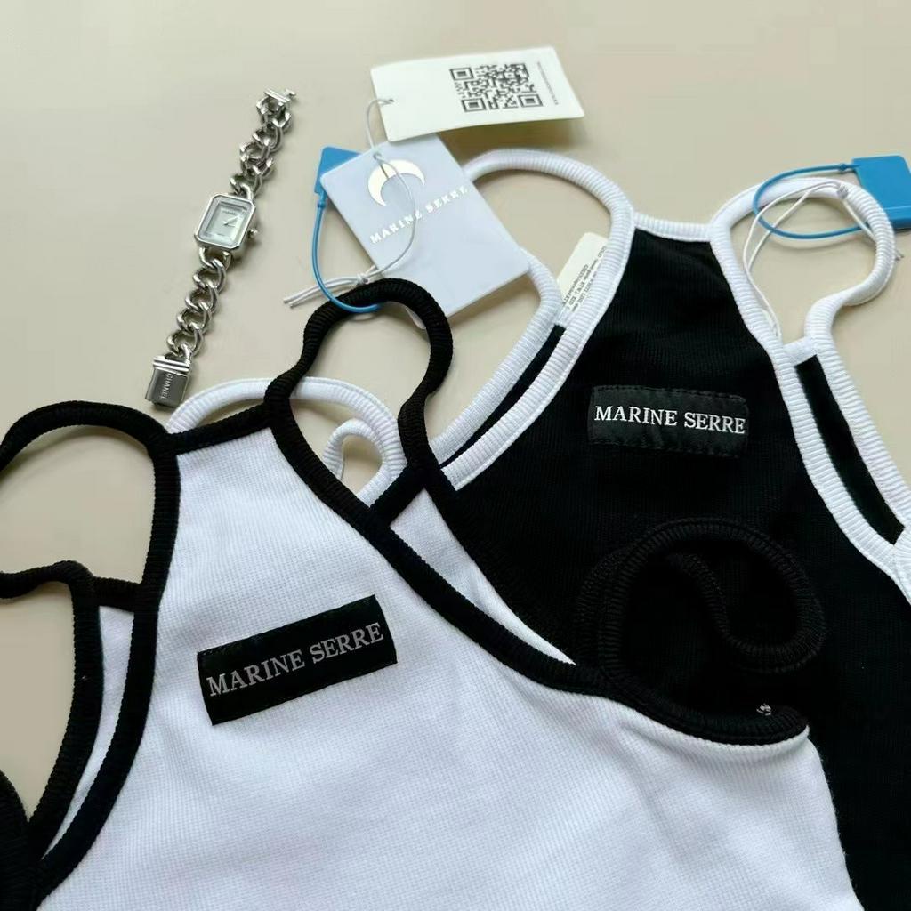 MARINE SERRE blackpink rose Đầm Hai Dây Dáng Ngắn Thêu Hình Mặt Trăng Phong Cách Hàn Quốc