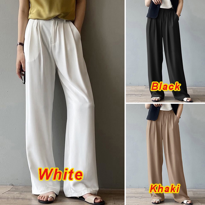 Quần dài ống rộng ZANZEA màu trơn phong cách Hàn Quốc thời trang vintage cho nữ