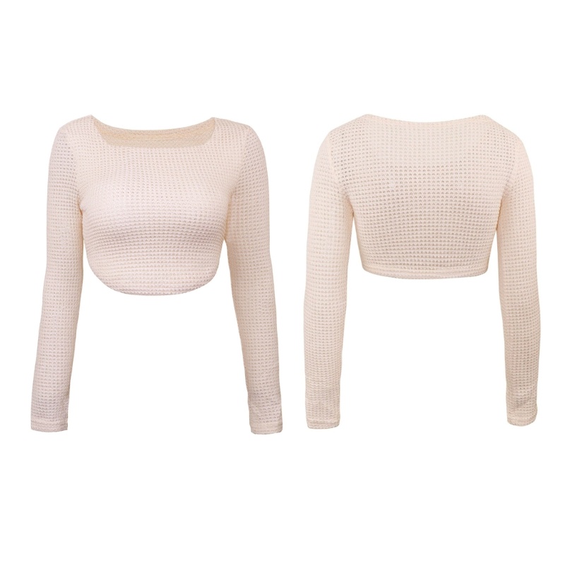 Xiangbao Áo Len Crop Top Tay Dài Cổ Vuông Màu Trơn Ôm Dáng Không Đối Xứng Mùa Thu Cho Nữ Ju