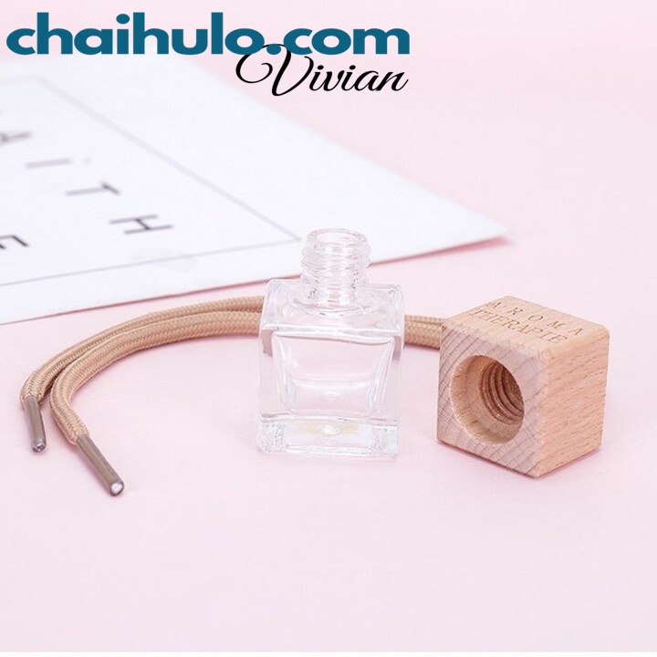 5ml lọ đựng tinh dầu chai đựng tinh dầu treo xe ô tô nắp gỗ thân vuông