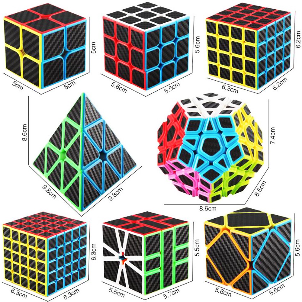 Combo 4 Khối Rubik Biến Thể MoYu Meilong Pyraminx Skewb Megaminx Square-1 Carbon Fiber WCA
