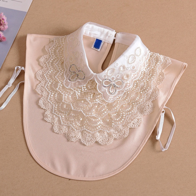 Cổ Áo Sơ Mi Giả Nhiều Lớp Phối Ren Hoa Đính Đá Tháo Rời Được Phong Cách Hàn Quốc Dành Cho Nữ