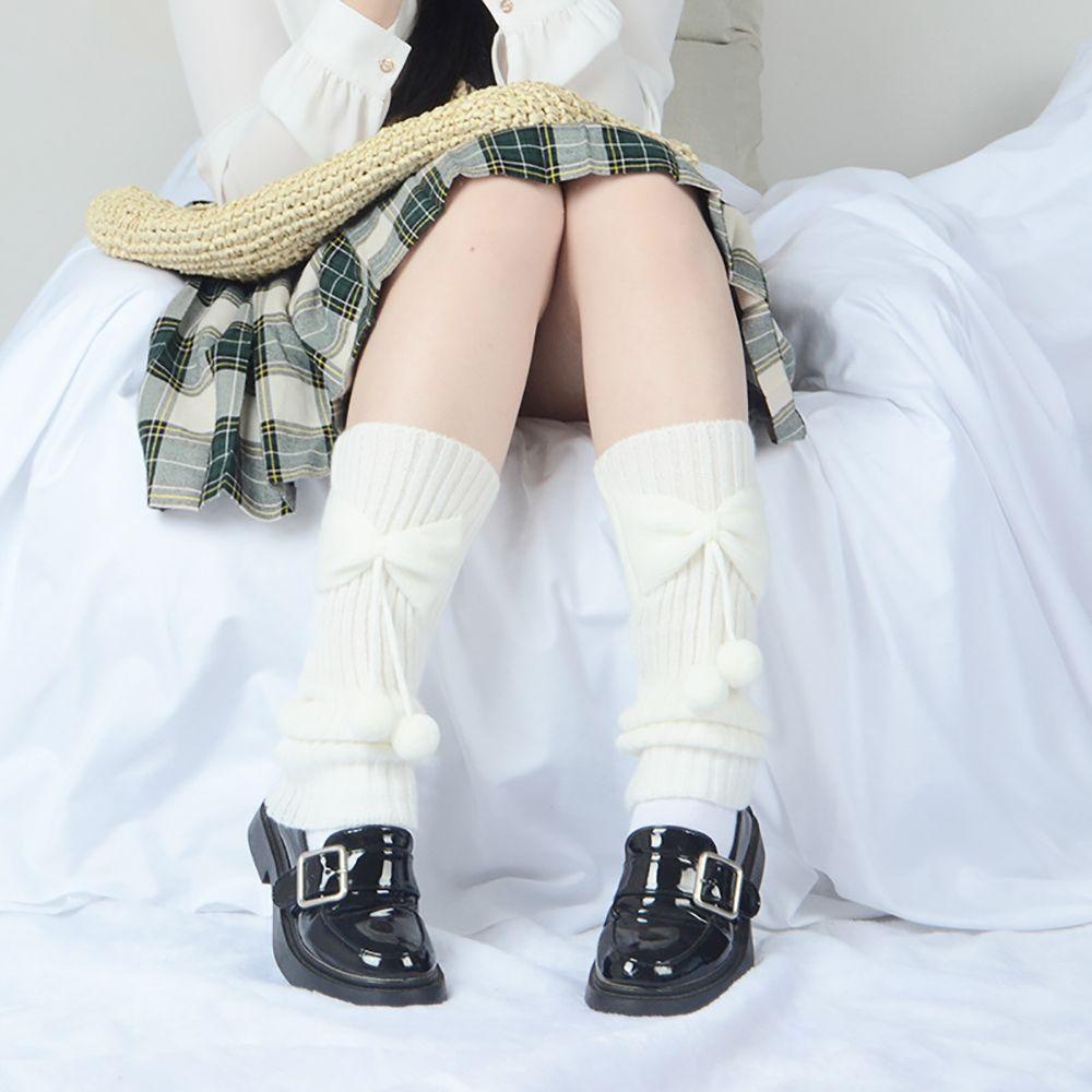 Vỏ Len Dệt Kim Giữ Ấm Chân Màu Trơn Đính Nơ Màu Sắc Ngọt Ngào Thoải Mái Cho Nữ