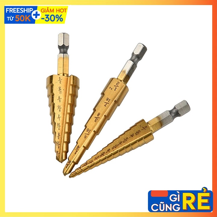 [ Rẻ vô định ] Bộ 3 mũi khoan tháp titanium 4 - 32mm đa năng
