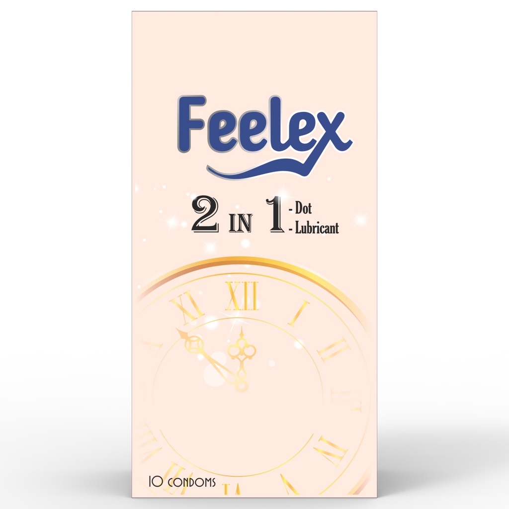 Bao cao su gai Feelex 2 in 1 gân gai, nhiều gel, kéo dài hương dâu hộp 10c bcs