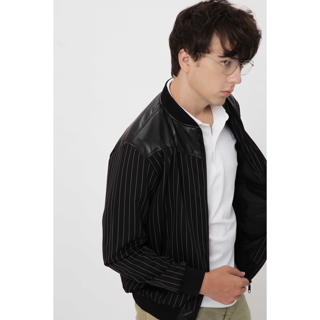 Áo khoác Bomber nam họa tiết FEAER vải Bố line thoáng mát, không nhăn form suông Leather mixed Jacket |new arrival 2021|