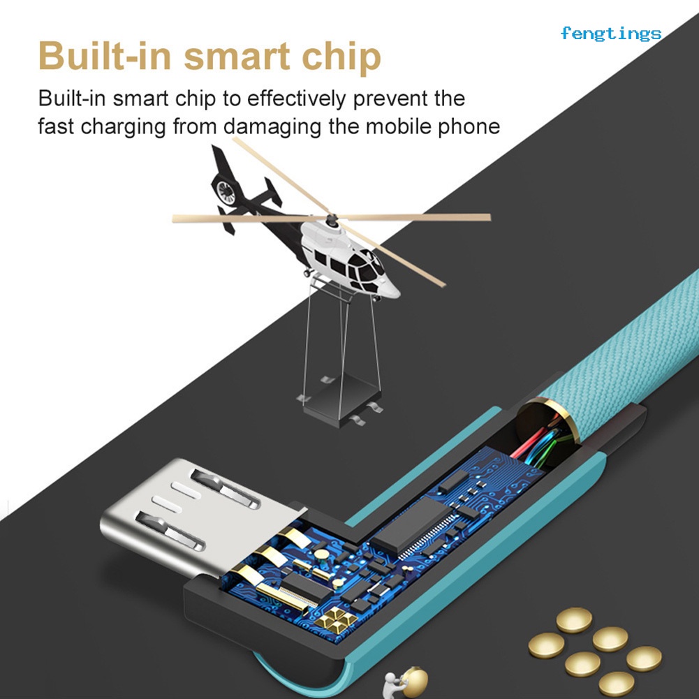 Dây cáp sạc nhanh đầu bẻ góc 90 độ Micro USB Type C 8Pin thích hợp cho iPhone Android