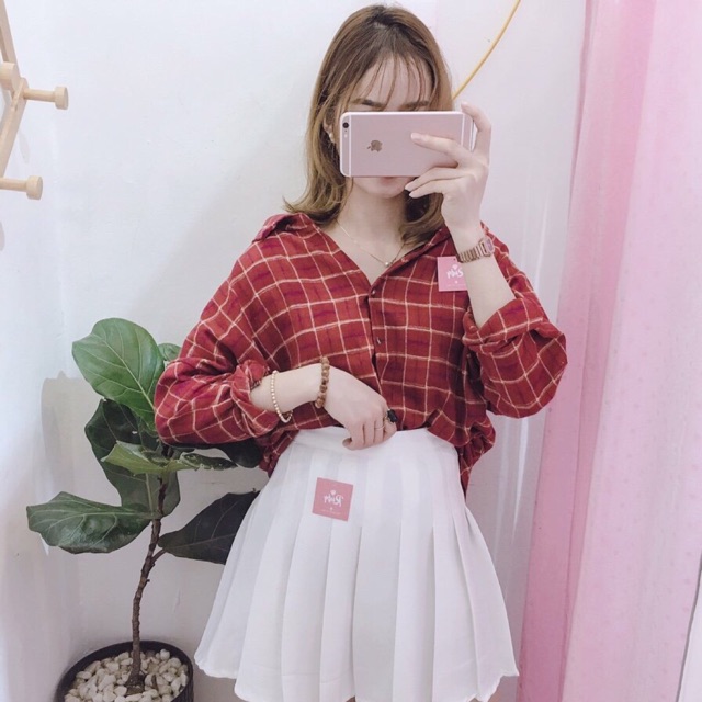 Áo sơ mi caro cột dây sau