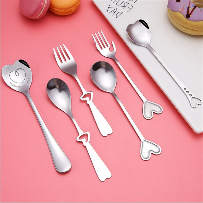Bộ Muỗng Nĩa Bằng Thép Không Gỉ Hình Bàn Tay Trái Tim Đáng Yêu