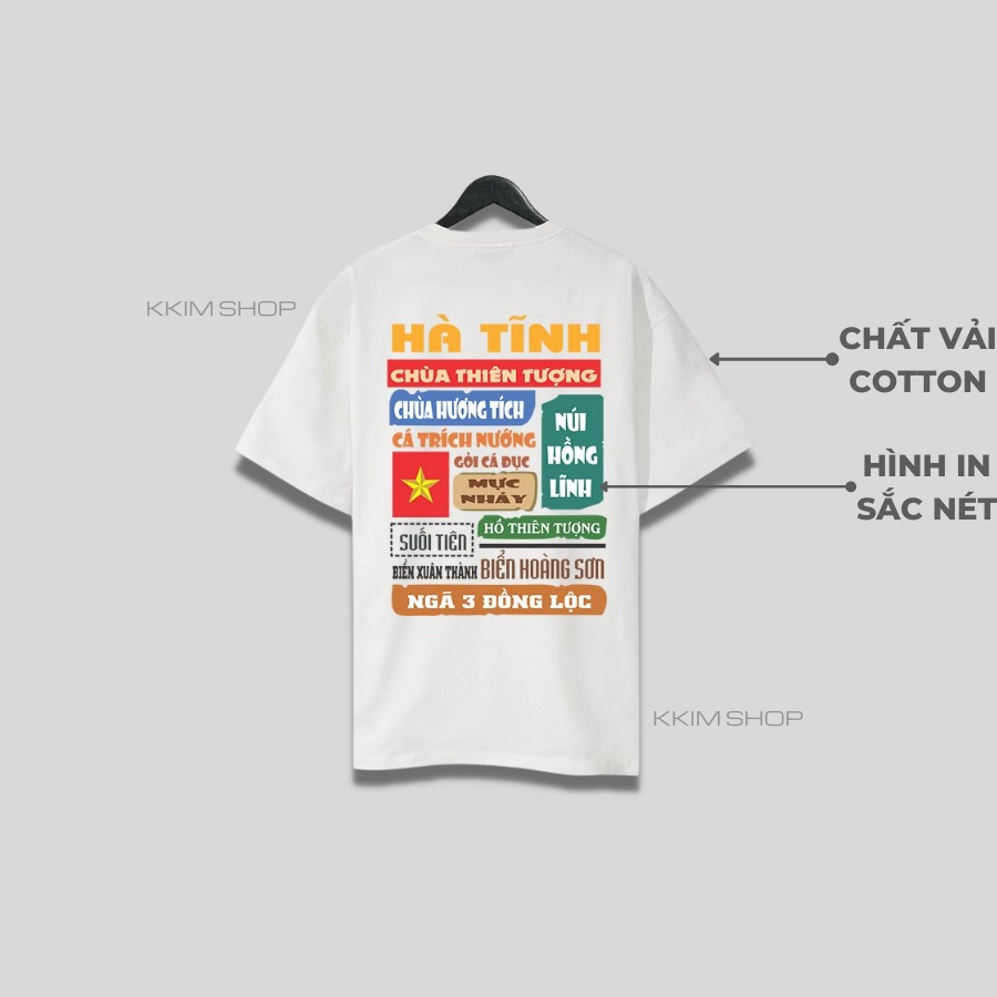 Áo thun tay lỡ HÀ TĨNH, Áo phông 63 tỉnh thành Form rộng oversize, chất liệu Cotton KKIMSHOP