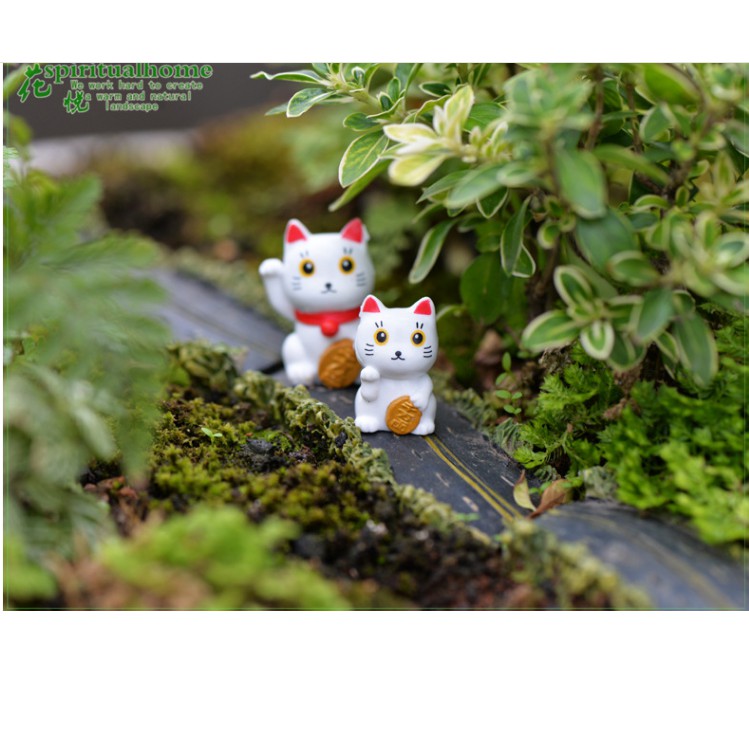 Mô hình đôi Mèo Thần Tài mini để trang trí tiểu cảnh, bonsai