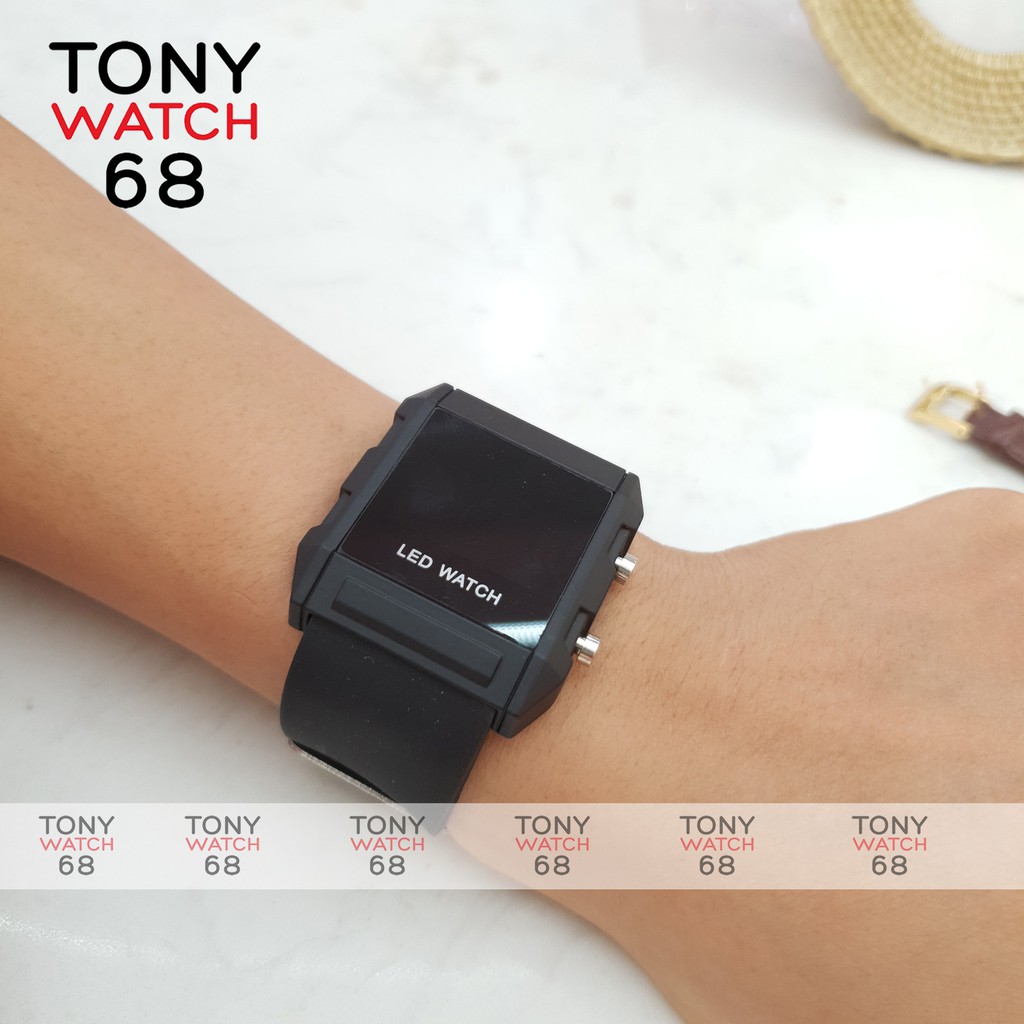 Đồng hồ điện tử nam Winsley mặt vuông dây cao su mềm siêu bền chính hãng Tony Watch 68