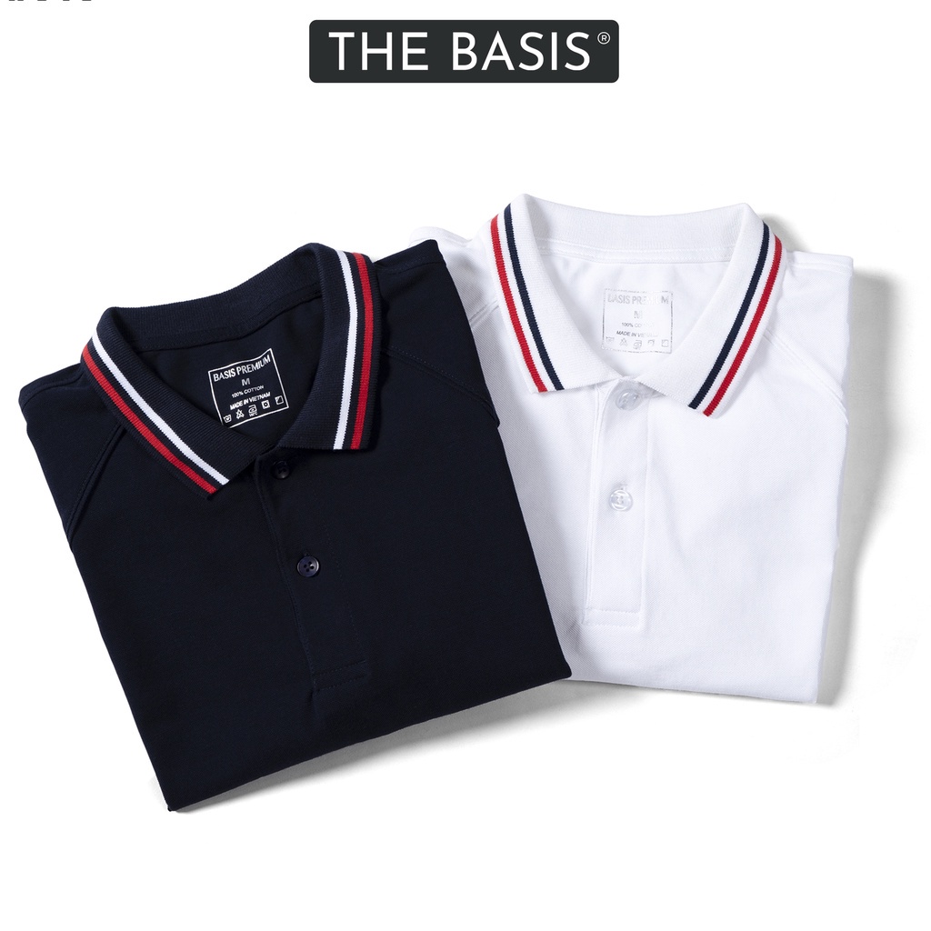 Áo thun nam polo phối viền, gân dọc, vải cotton cá sấu cao cấp, BASIS APL200 .