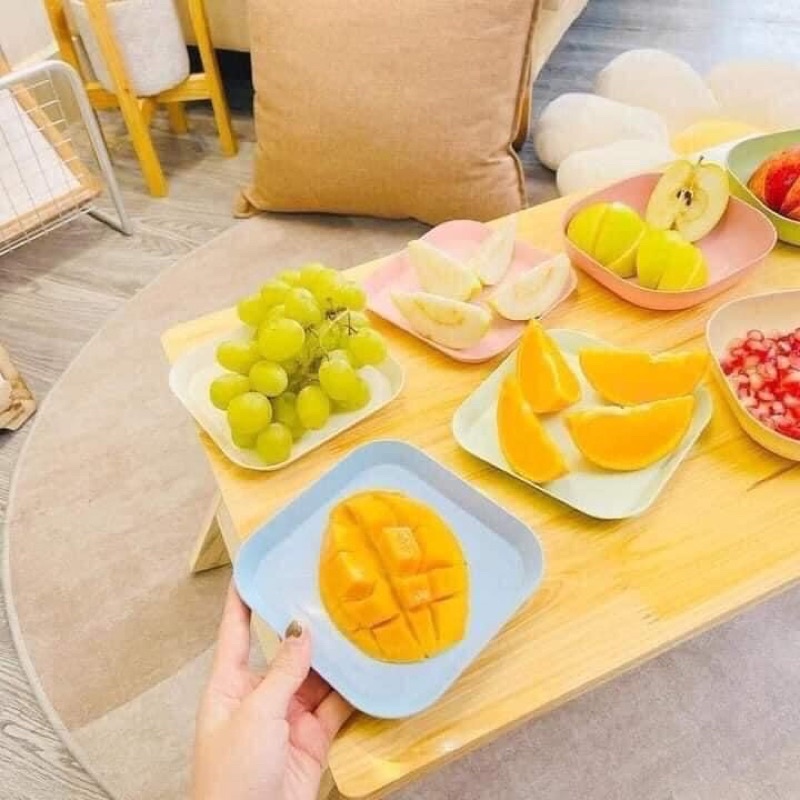 Set 8 Đĩa Lúa Mạch Vuông Màu Pastel (4 Đĩa Nông, 4 Đĩa Sâu)