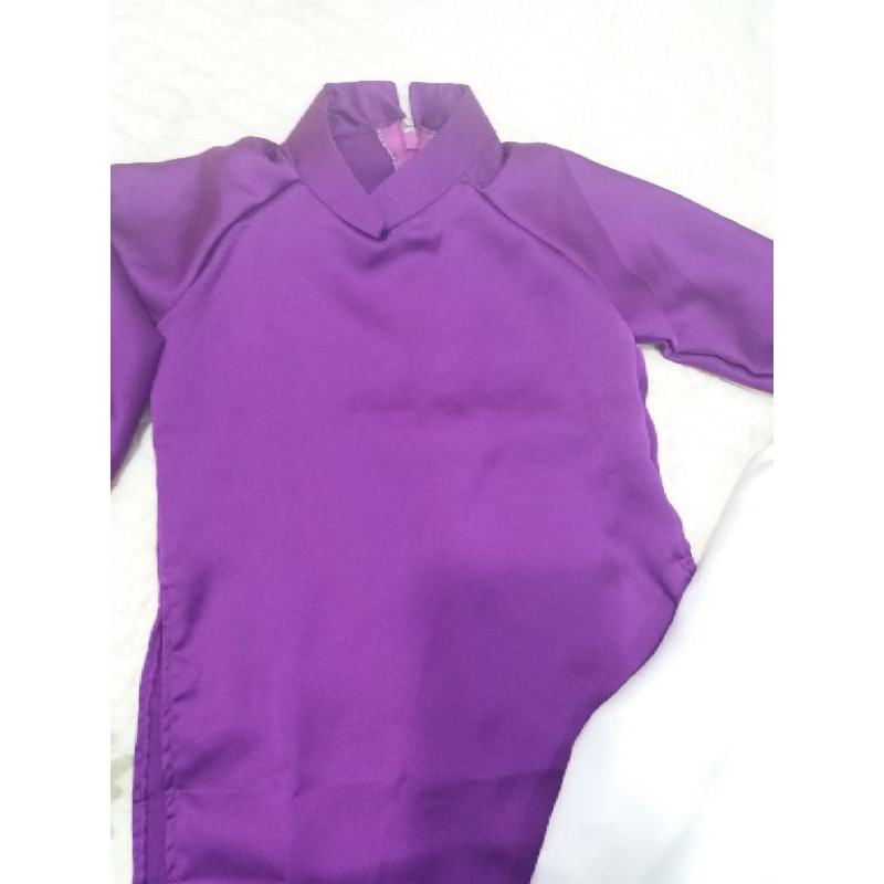 Set bộ áo dài tím lụa satin 8-35kg