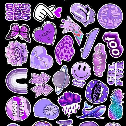 Bộ 50/25/10 Miếng Dán Trang Trí Chống Thấm Nước Họa Tiết Graffiti Màu Tím Xinh Xắn