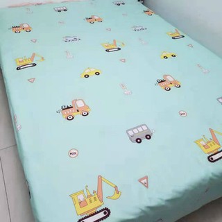 Vải may chăn ga áo gối,gối ôm khổ 2m35 hình máy xúc