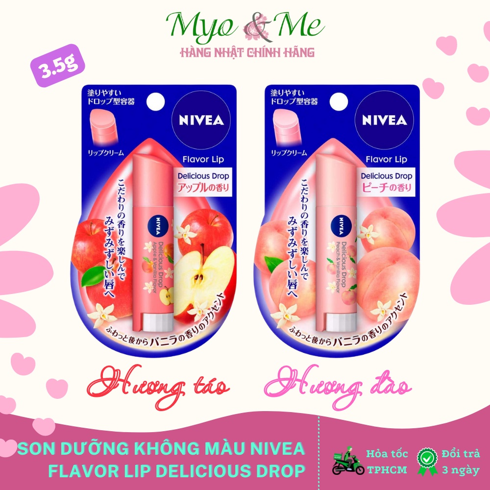 Son dưỡng Nivea Flavor Lip Delicious Drop Nhật Bản - son dưỡng không màu mùi đào, táo - 3.5g