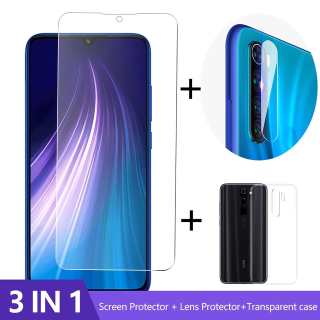 Bộ 3 trong 1 miếng dán màn hình kính cường lực bảo vệ camera + Ốp điện thoại Cho Xiaomi Redmi Note 8 Pro 7a