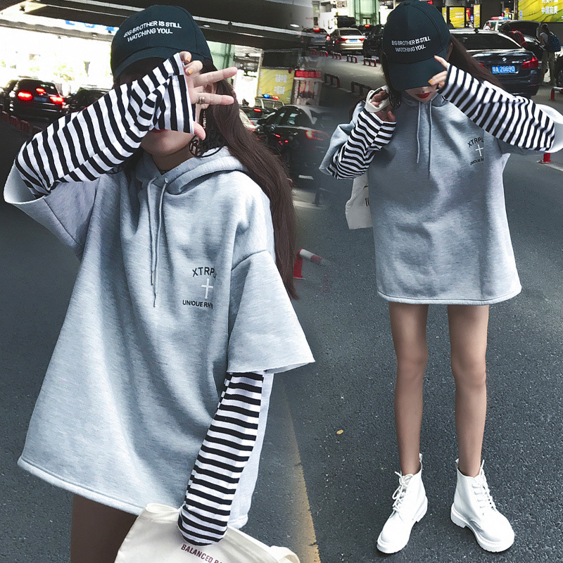 Áo Hoodie Nữ Tay Dài Dáng Rộng Giả Hai Lớp Thời Trang | BigBuy360 - bigbuy360.vn