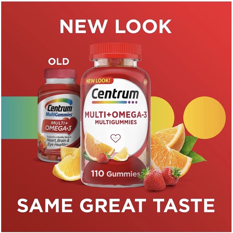 [Mẫu mới] Kẹo dẻo Centrum vitamin tổng hợp và omega 3 110viên USA