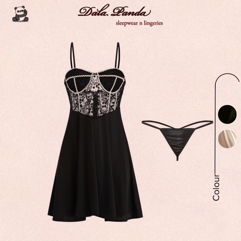 /Loại 1/ Đầm váy ngủ hai dây sexy quyến rũ vải lụa satin mềm mại cúp ngực ren corset /Dala Panda/