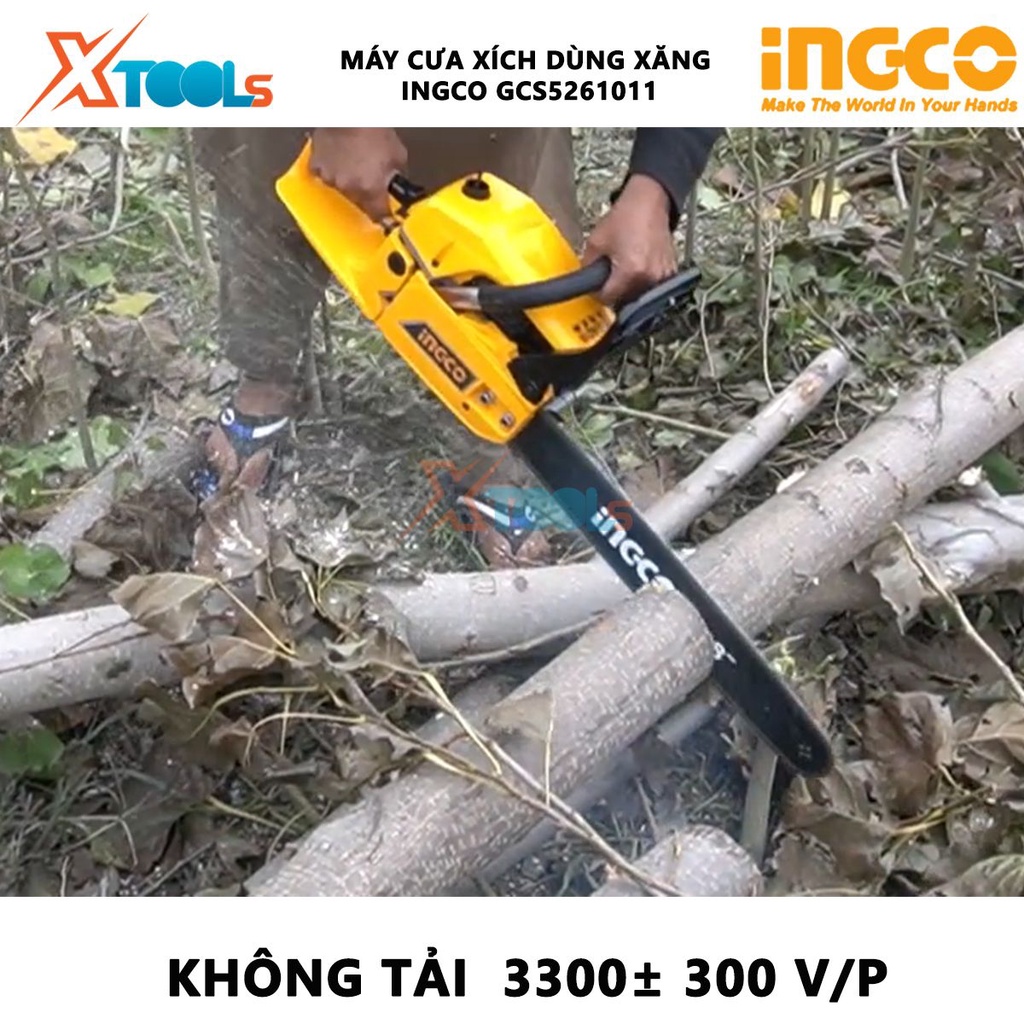Máy cưa xích dùng xăng INGCO GCS5261011 | Máy cưa cầm tay 0.7Kw(1HP)