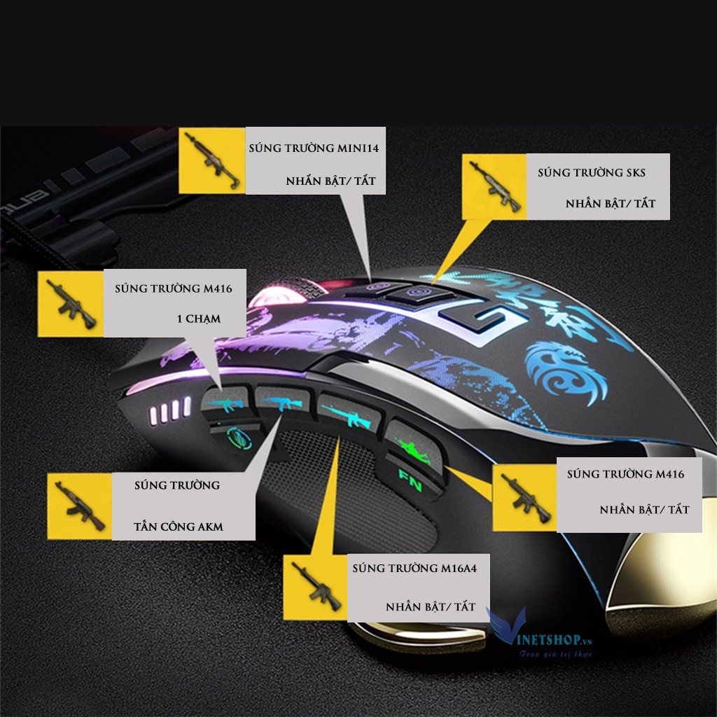 Chuột gaming G7 Demon Baron | Hỗ trợ ghìm tâm PUBG, Led RGB 9 nút Autotap, ghìm tâm PUBG trên Mobile, PC, BH 6 tháng | BigBuy360 - bigbuy360.vn