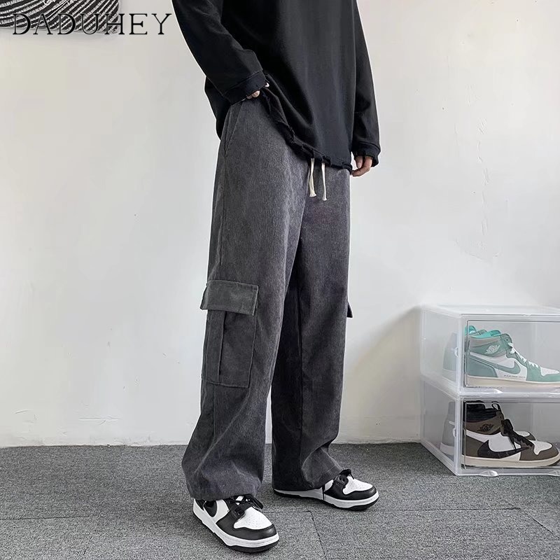 Quần dài thể thao thẳng dáng rộng nhung tăm thời trang hợp xu hướng phong cách Hồng Kông mùa thu 2022 đa năng cho nam