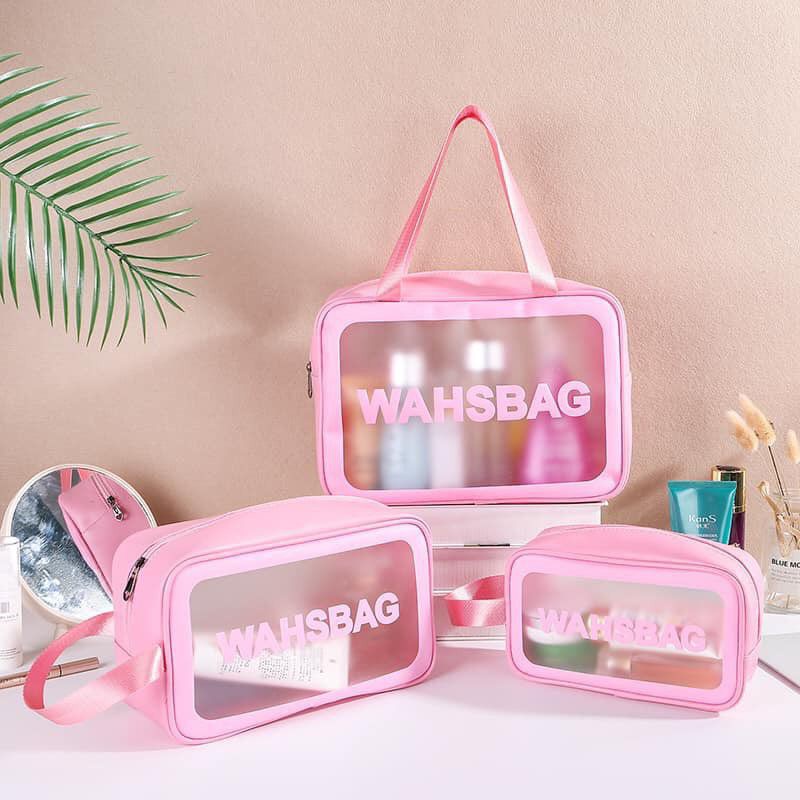 Set 3 túi đựng mỹ phẩm trong suốt WASHBAG đựng đồ trang điểm du lịch chống thấm nước nhiều kích cỡ