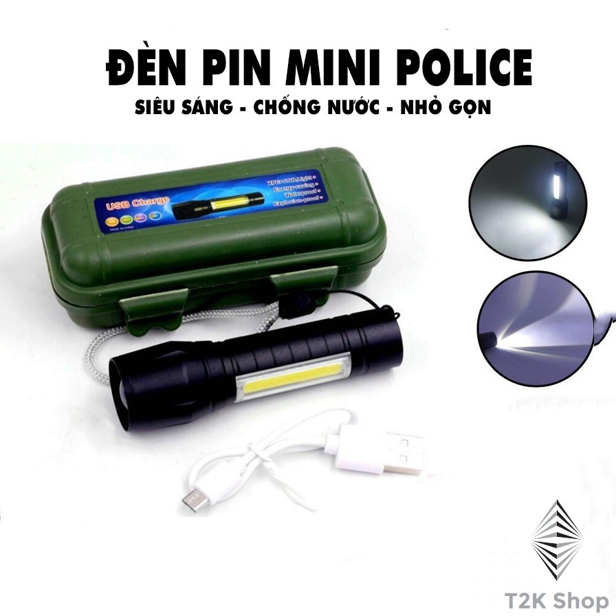 Đèn pin mini siêu sáng cầm tay sạc usb bỏ túi tiện lợi - T2K Shop