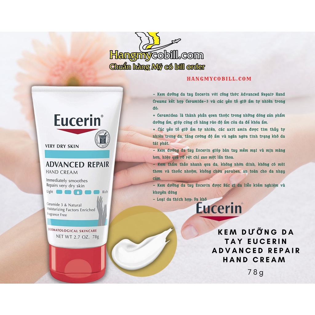 Kem dưỡng ẩm da tay Eucerin Advanced Repair Hand Creme 78g.