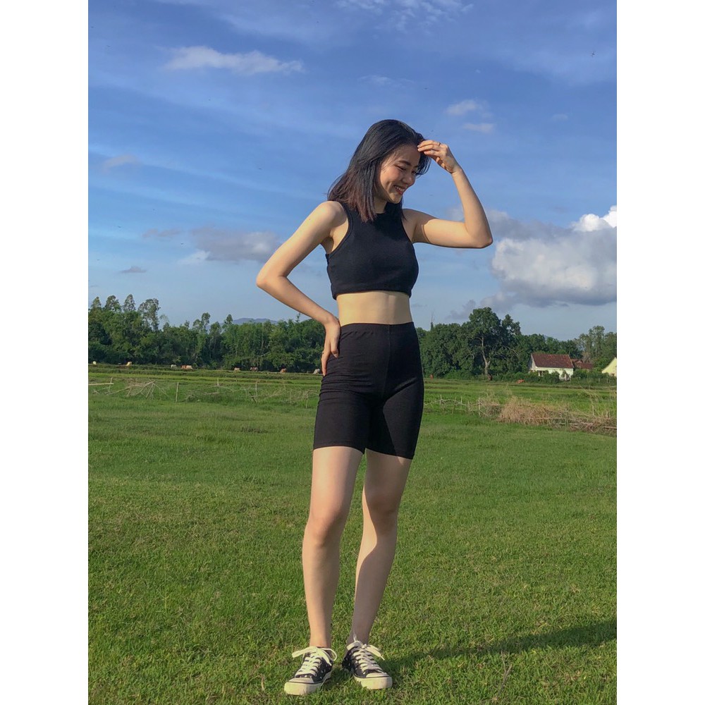 Quần legging đùi nữ thun cạp cao biker lửng ngố đồ dáng ôm bó lưng thun bigsize tập gym yoga | BigBuy360 - bigbuy360.vn