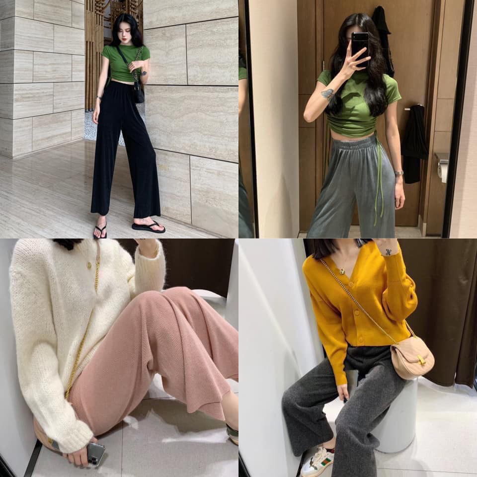 Quần ống rộng nữ, quần culottes cạp chun thời trang nữ QUẦN NHUNG TĂM màu xám | BigBuy360 - bigbuy360.vn