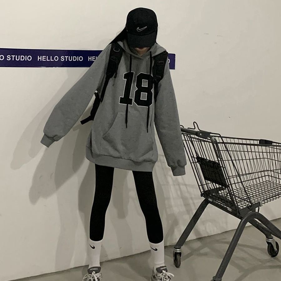 COZOK Áo Hoodie Tay Dài Form Rộng In Họa Tiết Phong Cách retro