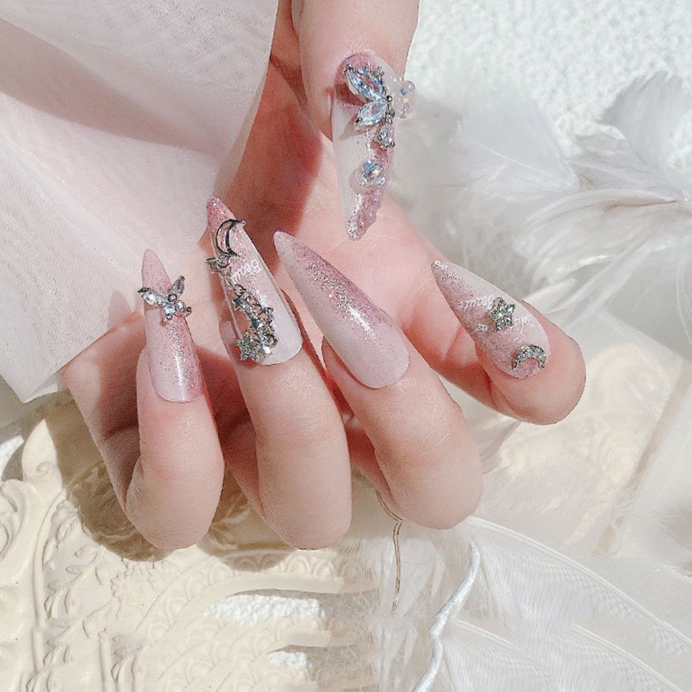 Hạt Phụ Kiện Trang Trí Móng Tay Thủ Công Bằng Đá Zircon Hình Bướm Thỏ Ngọc Trai 3D Cao Cấp