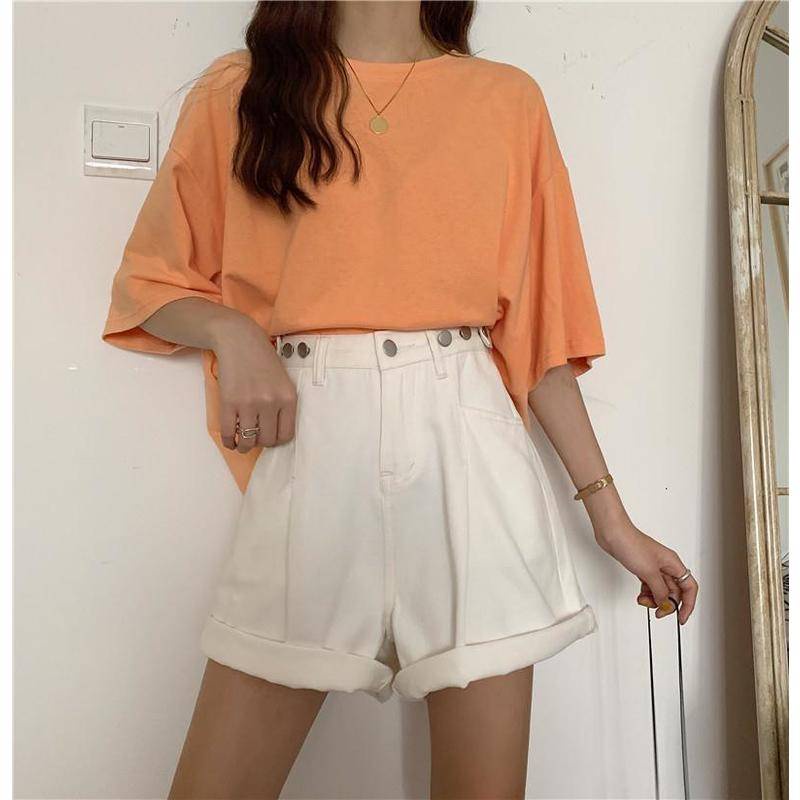 Quần Short Denim Lưng Cao Ống Rộng Thời Trang Hàn Quốc Dành Cho Nữ