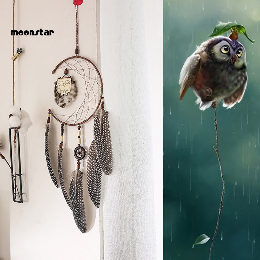 Dream Catcher phối hình chim cú dễ thương treo trang trí cho phòng ngủ