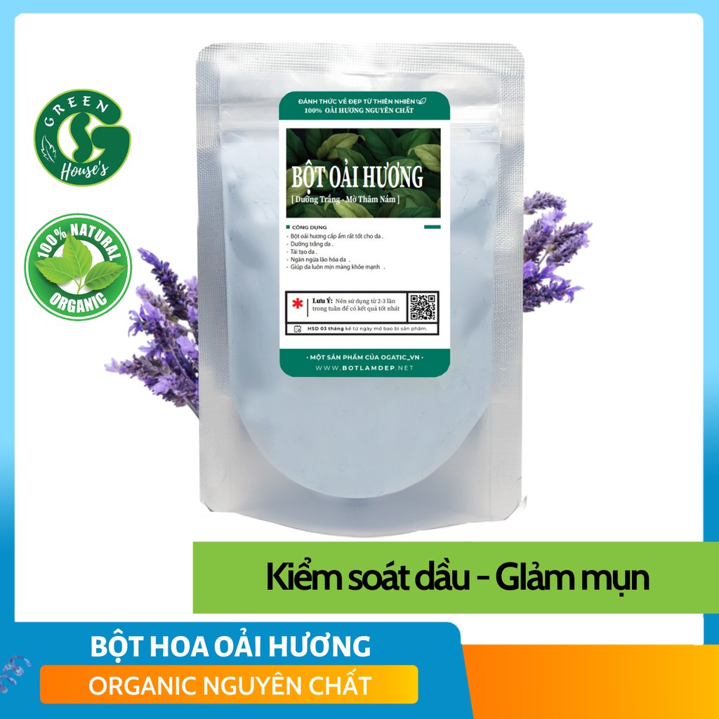 Bột Mặt Nạ Dẻo Collagen Hoa Lavender (hoa oải hương), Cấp ẩm, giảm dầu, xóa mụn 100Gr - Handmade - B3.007