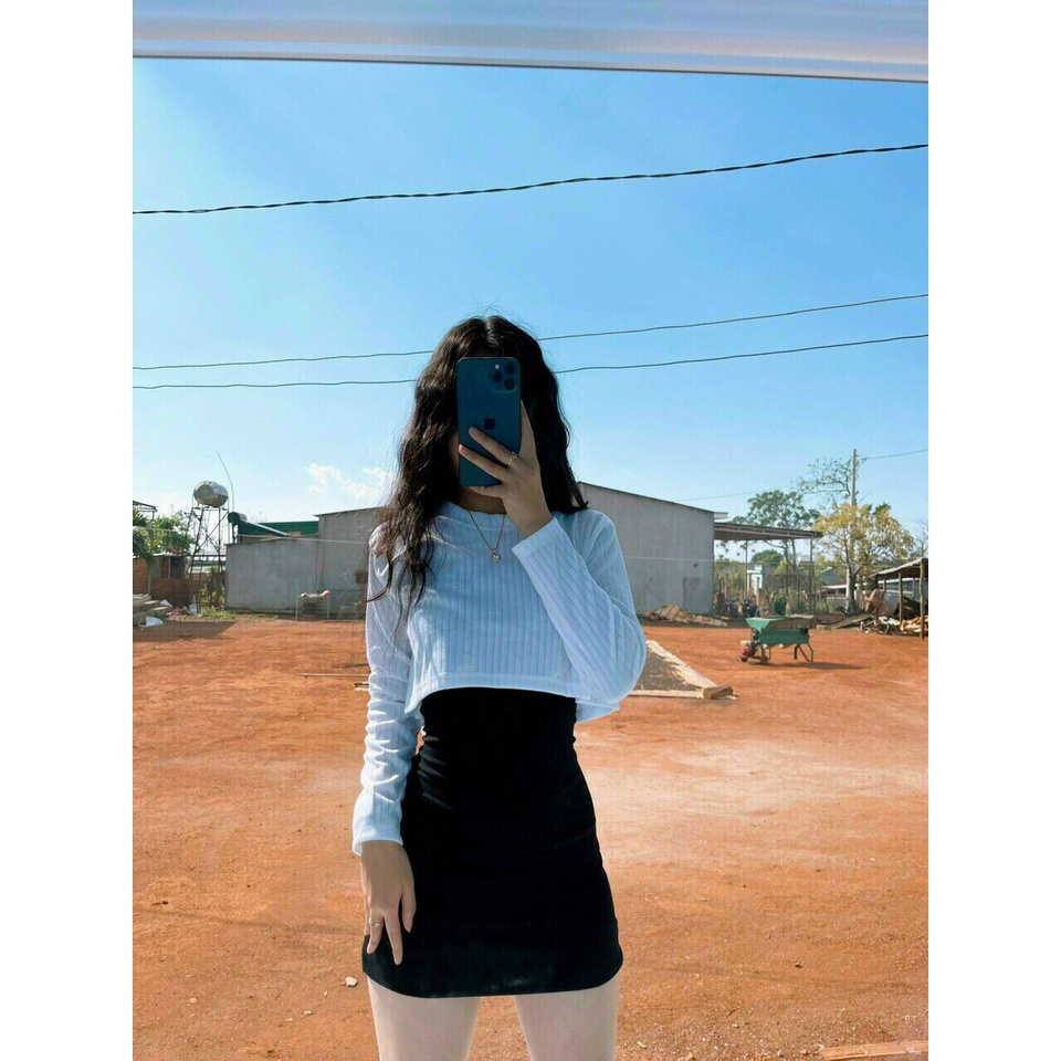 [ Miễn phí ship 2022 ] Đầm nữ 2 dây kèm áo croptop trắng tay dài, set đầm đen ôm body đi chơi dạo phố tôn dáng