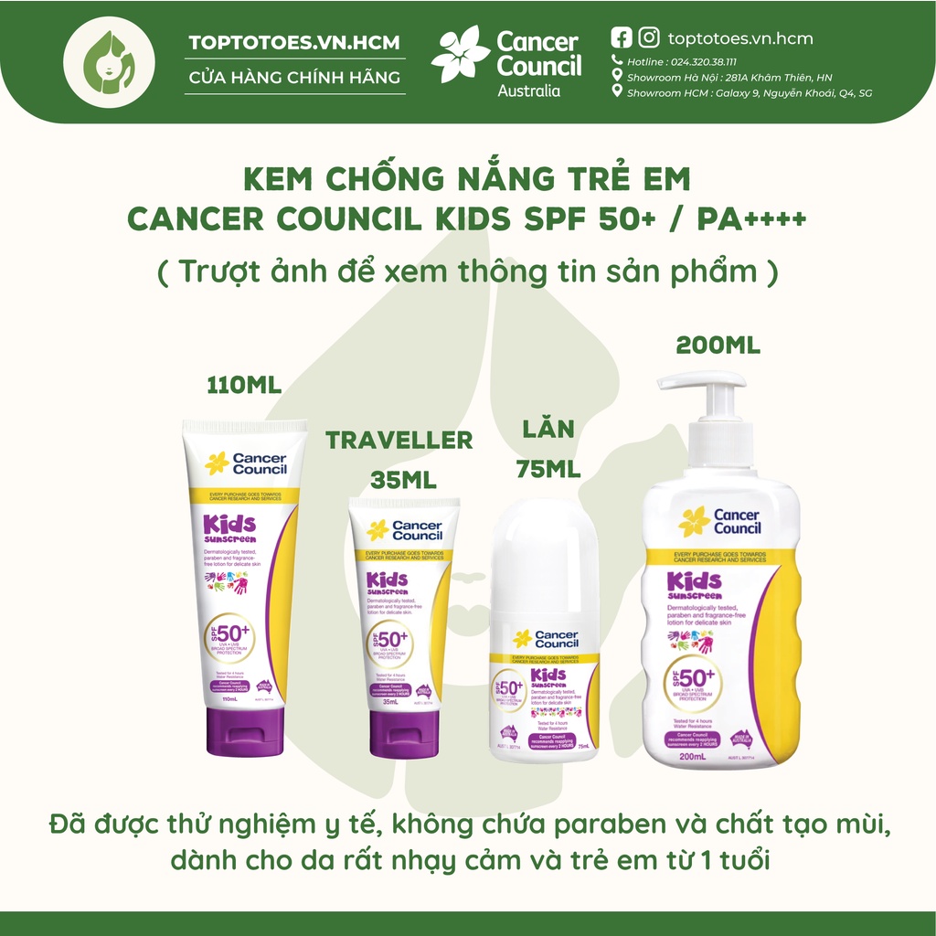 Kem chống nắng Trẻ em Cancer Council Kids SPF 50+/ PA ++++