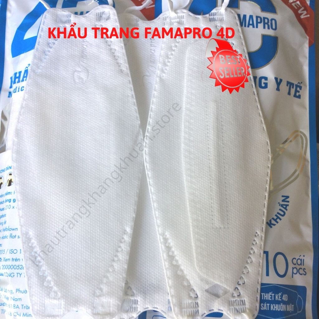 Khẩu trang FAMAPRO, Khẩu trang 4D, dạng túi [HÀNG TẬN XƯỞNG], kháng khuẩn &gt;98%, chống UV, bụi siêu mịn, [10 cái]