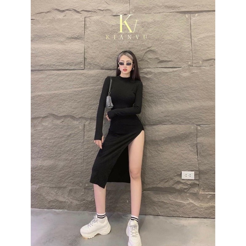 Đầm Body Tay Dài Xẻ Cao Thun Borip