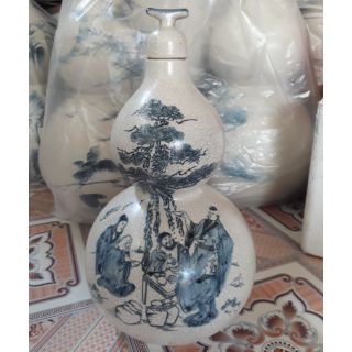 Hồ lô rượu 3lit men rạn, cảnh ngũ say. gốm sứ Bát Tràng