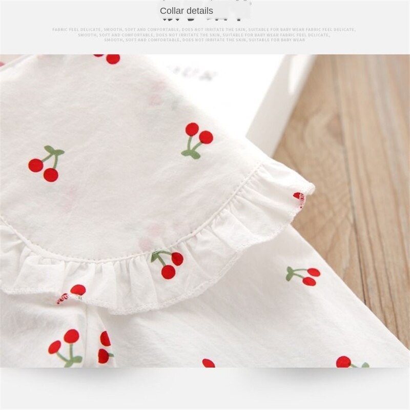 Áo Sơ Mi Cotton Cổ Búp Bê In Họa Tiết Trái Cherry Xinh Xắn Cho Bé Gái