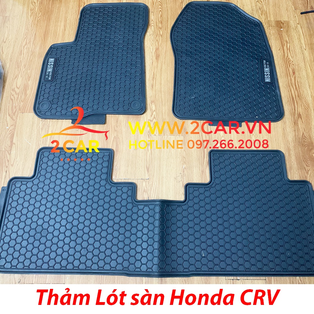 Thảm lót sàn cao su xe Honda CRV 2014 - 2022 không mùi, dễ vệ sinh - Mẫu tổ ong NISSIN chữ trắng