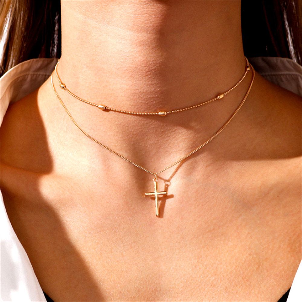 Vòng cổ choker nhiều lớp mặt hình chữ thập đính đá thời trang cho nữ
