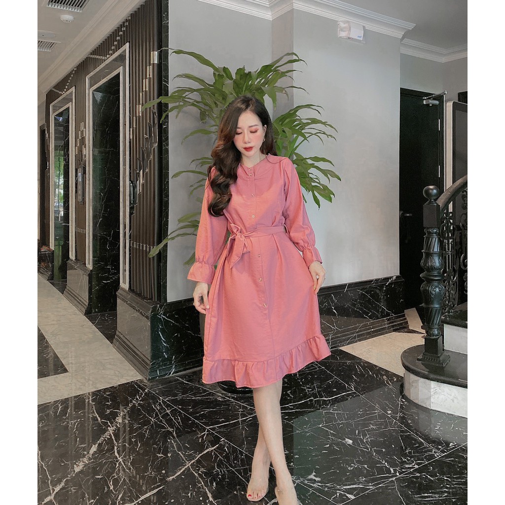 váy suông tay bo dài tay cổ tròn thắt nơ đuôi cá chất nhung tăm siêu hot | BigBuy360 - bigbuy360.vn