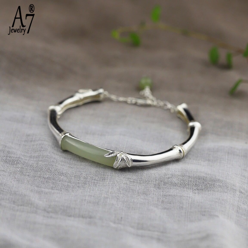 Vòng Tay Mạ Bạc 925 Đính Đá Ngọc Bích Xinh Xắn Cho Nữ