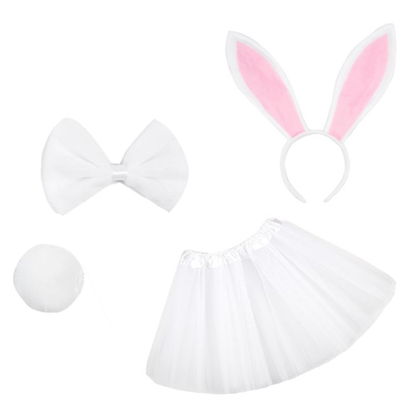 ✿ Set Đồ Hóa Trang 4 Món Gồm Chân Váy Xòe Tutu Tai Thỏ Kèm Băng Đô Cài Tóc Cho Bé Gái